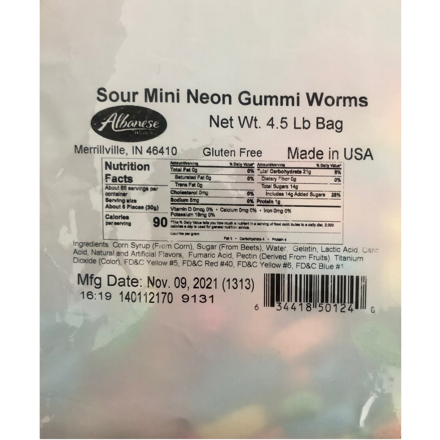 Albanese Sour Mini Neon Gummi Worms (5lbs)